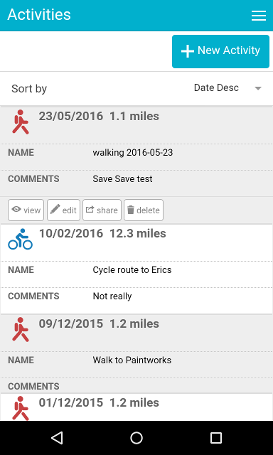 mapometer app - traininglog page screenshot