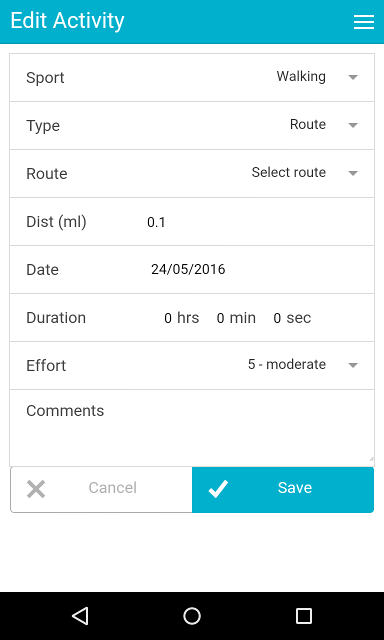 mapometer app - add activity page screenshot