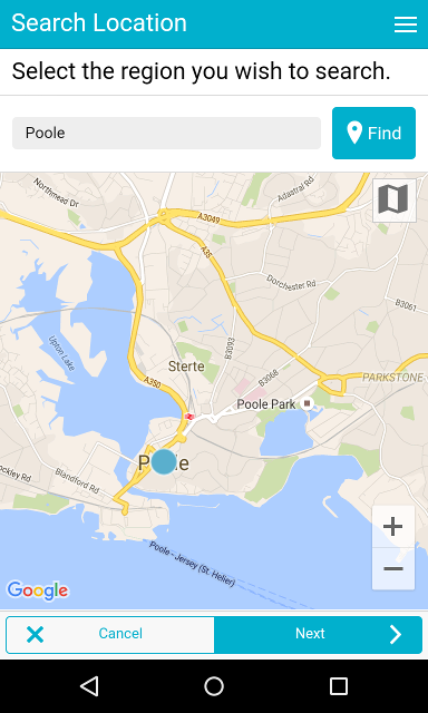 mapometer app - search location page screenshot