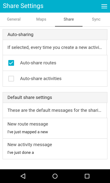 mapometer app - settings sharing tab screenshot