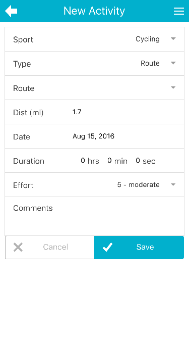 mapometer app - add activity page screenshot