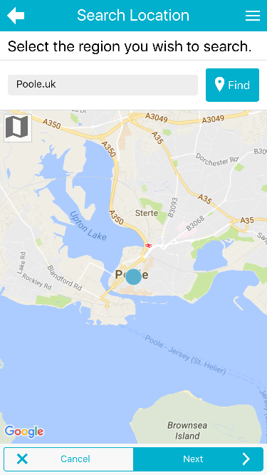 mapometer app - search page screenshot
