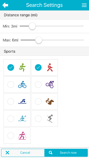 mapometer app - searchSettings page screenshot