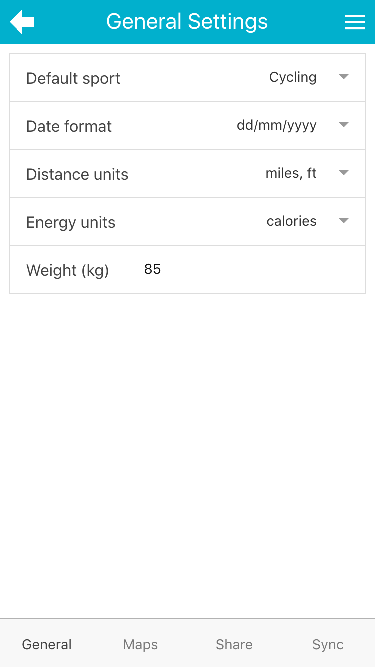 mapometer app - settings general tab screenshot