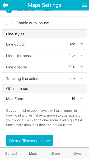 mapometer app - settings mapping tab screenshot
